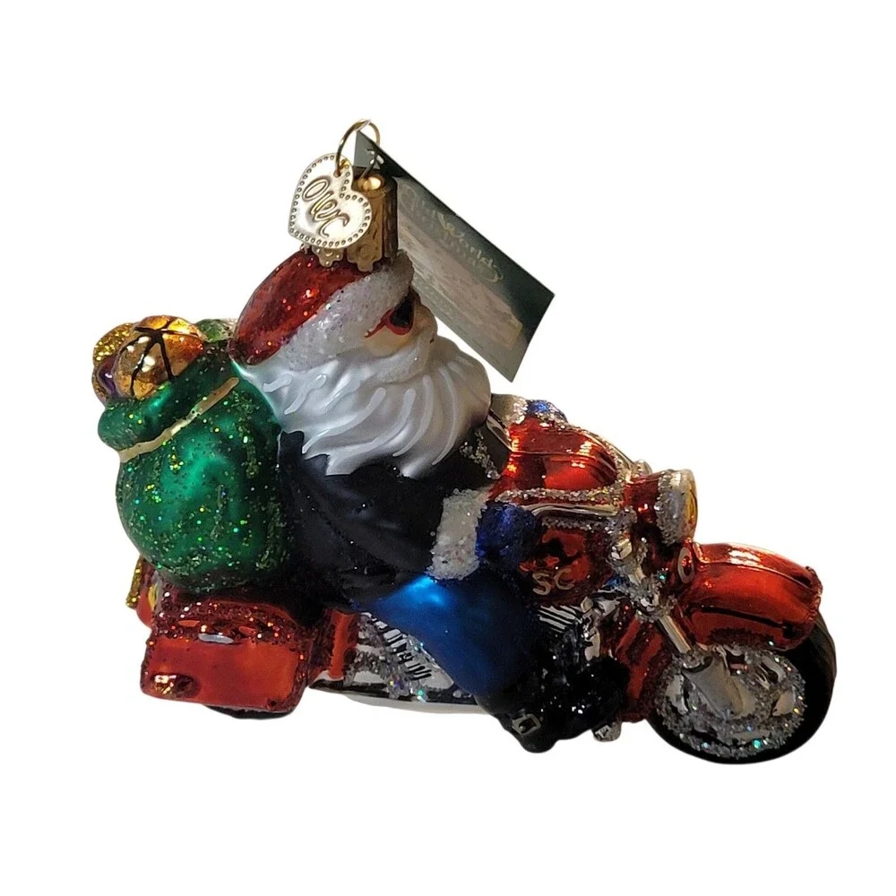 NWT Old World Christmas Biker Santa (40313) Glass Ornament Motorcycle